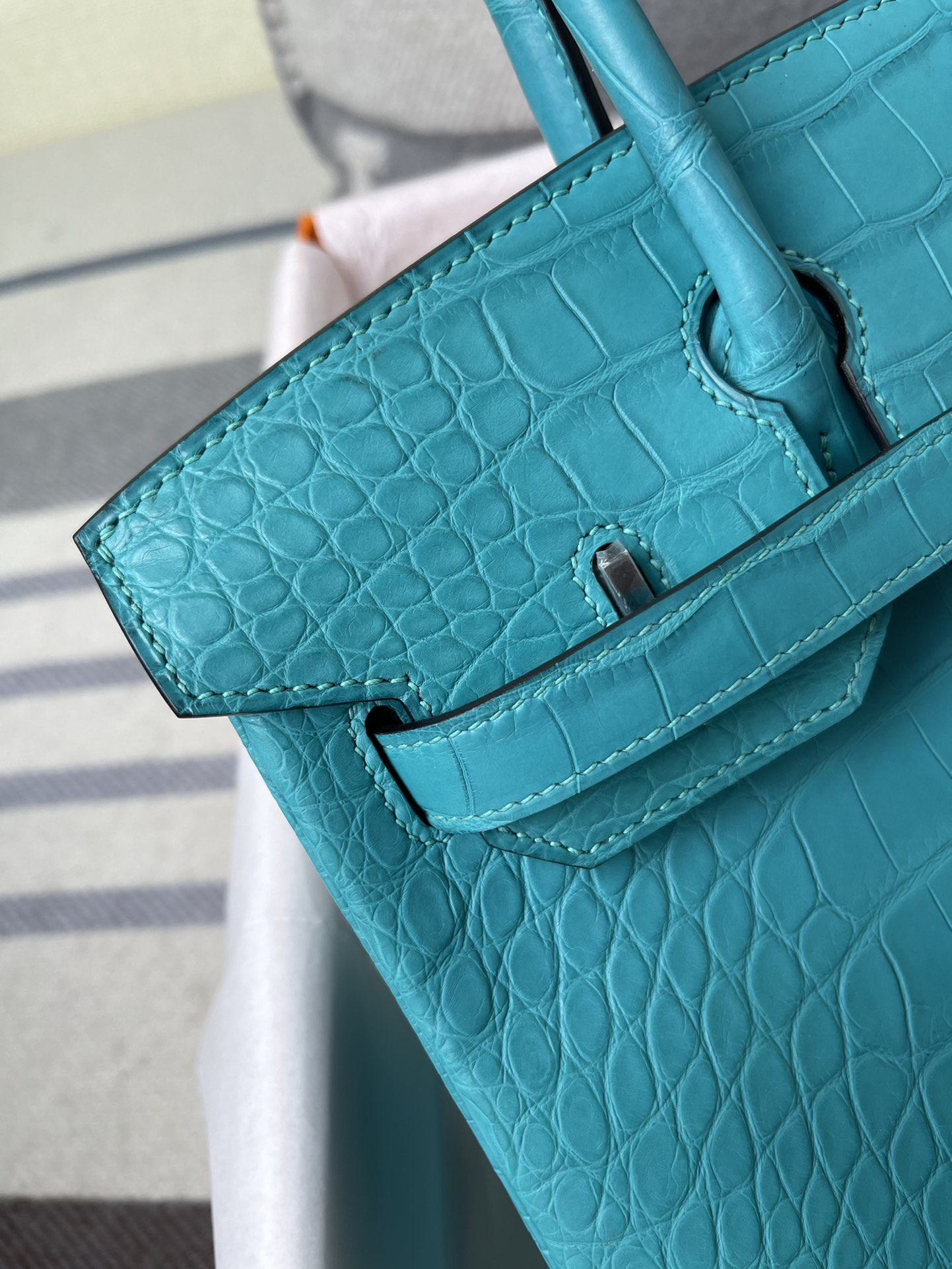 Hermes Birkin 30CM Handmade Bag In Blue Turquoise Crocodile Niloticus Matte Skin